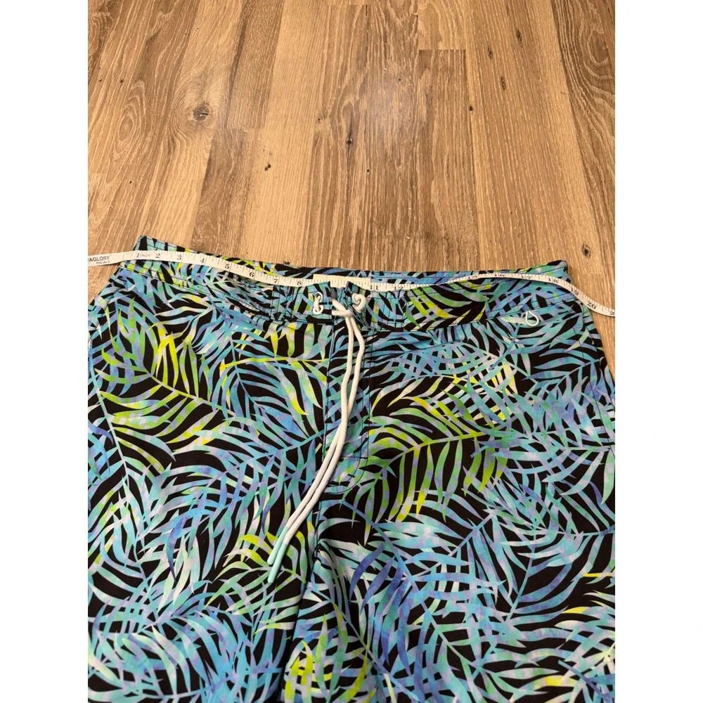American Eagle Mens Tropical Palm Leaf Board Shorts Blue Green Swim Trunks Large